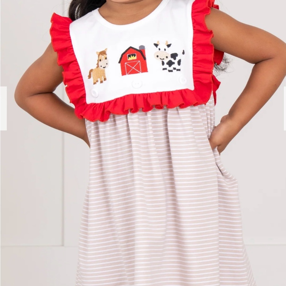 Red and White Ruffle Farm Animal Dress